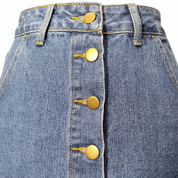 SHEIN Button Up Denim Jean Mini Skirt XS Extra Small - Picture 3 of 8